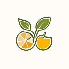 Citrus Fruit Logo with Green Leaves, Orange and Yellow Colors