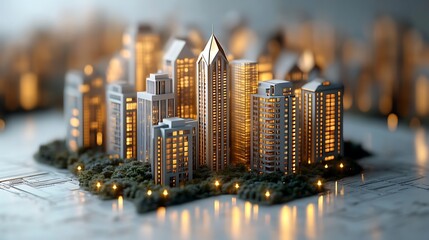 Elegant city skyline circular gold icon high resolution hd photo