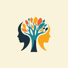 Two Female Heads Symbolizing Psychology, Mental Health, and Growth Concept