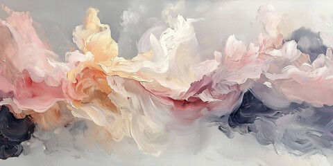 Abstract Digital Artwork Featuring Soft Pink And Peach Hues Flowing With Textured Grey Background