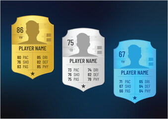 Different levels player cards, editable vector