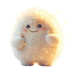 A Fluffy 3D Cartoon Character Giving a Thumbs Up with Stuffed Animal and Stars on Its Back Isolated on Transparent Background