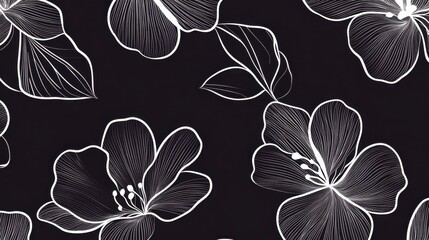 Fondo negro con flores blancas dibujadas