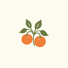 Two vibrant mandarin oranges with leaves on a branch in minimal style