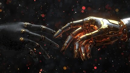 A striking cybernetic handshake symbolizing futuristic connection. Generative AI