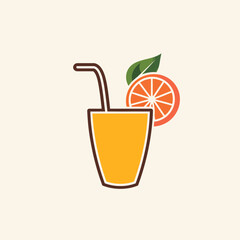 Orange Juice Glass with Slice and Straw - Refreshing Citrus Beverage