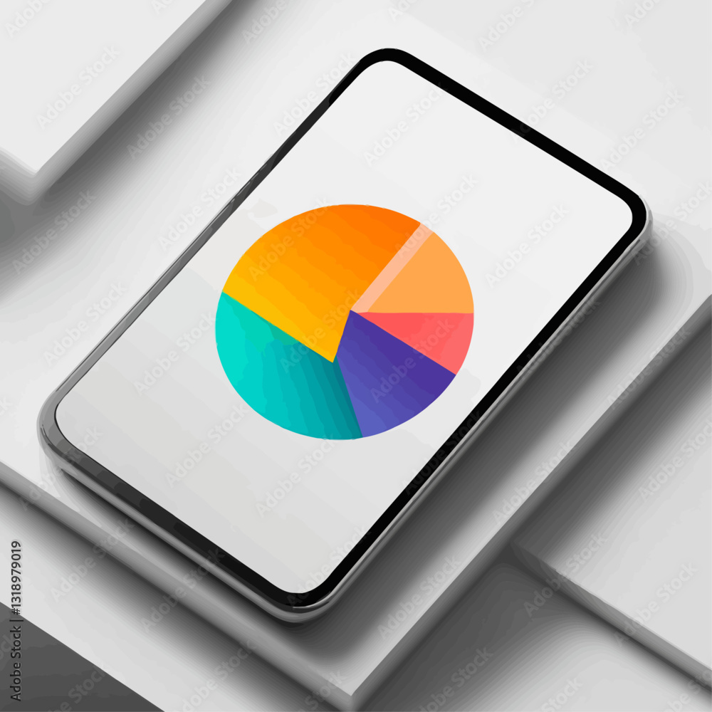 Poster phone displaying colorful pie chart for data visualization on gray blocks