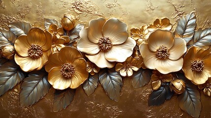 Fototapeta premium Elegant floral textured golden embossed style high resolution hd wallpaper