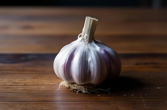An extreme close-up of one garlic on the table
