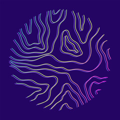 Futuristic neon planet abstract wavy circle