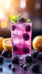 fresh squeezed blackberry lemonade cocktail in a glass