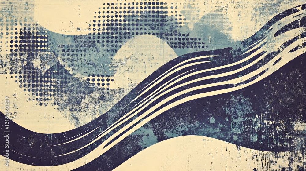 Poster Mesmerizing Abstract Flowing Curves and Waves on Textured Background