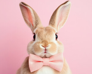 Obraz premium Stylish and cute Easter bunny with elegant bow, perfect for festive celebrations and springtime joy. This adorable creature brings smile to everyone