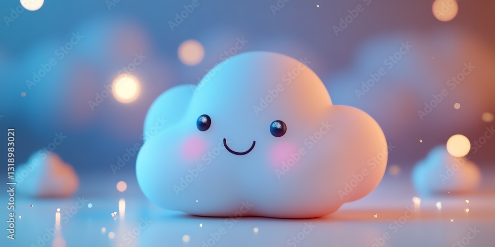 Poster smiling cloud: a serene 3d render in soft hues