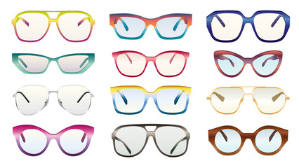 1545_Big set of fashionable colorful glasses isolated on white background