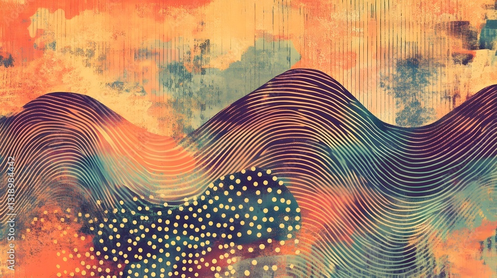 Poster Mesmerizing Abstract Wavy Patterns in Vibrant Flowing Digital Art Background