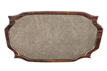 Vintage leather signboard in wooden frame isolated on white back