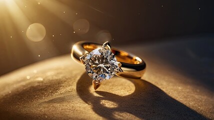 A gold and diamond ring is on a table