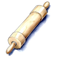 Fototapeta premium Classic Wooden Rolling Pin for Baking Pastries and Dough Preparation in the Kitchen Art Illustration