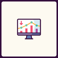 Graphical Decline Displayed on a Monitor Screen Icon with Downward Arrow