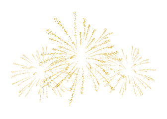 Obraz premium Golden, composition fireworks or salute bursting background, isolated texture. Gold firecracker, Firework explosion. Sparkling crumbs. Dust jewelry. Jewel confetti, pyrotechnic. Png illustration