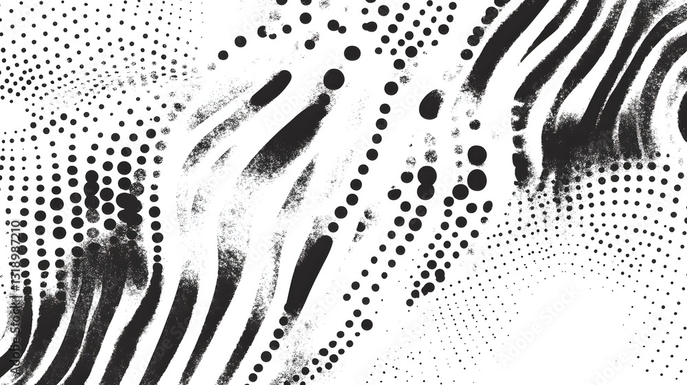 Poster Mesmerizing Halftone Gradient Waves of Fluid Motion and Rhythm in a Minimalist Monochrome Design