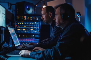 Engineers Configuring Servers in High-Tech Environment