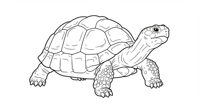 Elegant tortoise line drawing showcases detailed shell texture. AI Generated