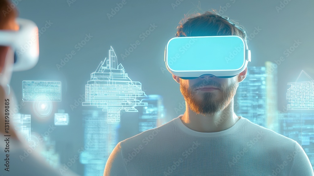 Poster virtual reality user immersed in a digital environment.