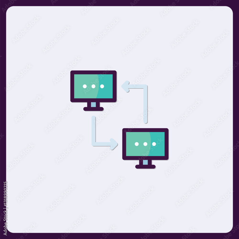 Aufkleber networked computer icons, data flow visualization, seamless connection concept
