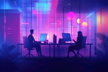 Futuristic Virtual Coworking Space with Avatars and Effects