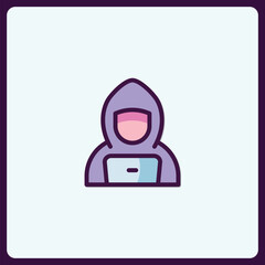 Hooded figure icon with laptop signifies digital privacy concept