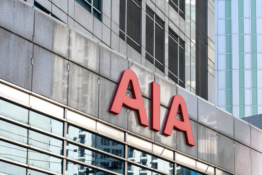 Makati City, Philippines - February 1, 2025: AIA sign on the building in Makati City, Philippines. 