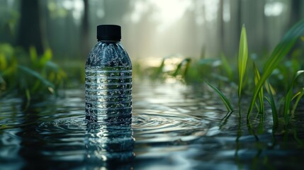 Plastic bottle in a swampy forest