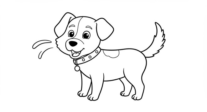 Happy playful puppy panting joyfully simple line drawing. AI Generated