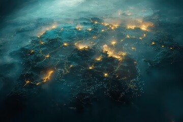 Obraz premium Hyperrealistic Aerial World Map with Blockchain Connections