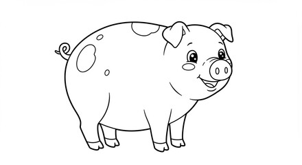 Fototapeta premium Happy pig cheerfully stands line art drawing. AI Generated