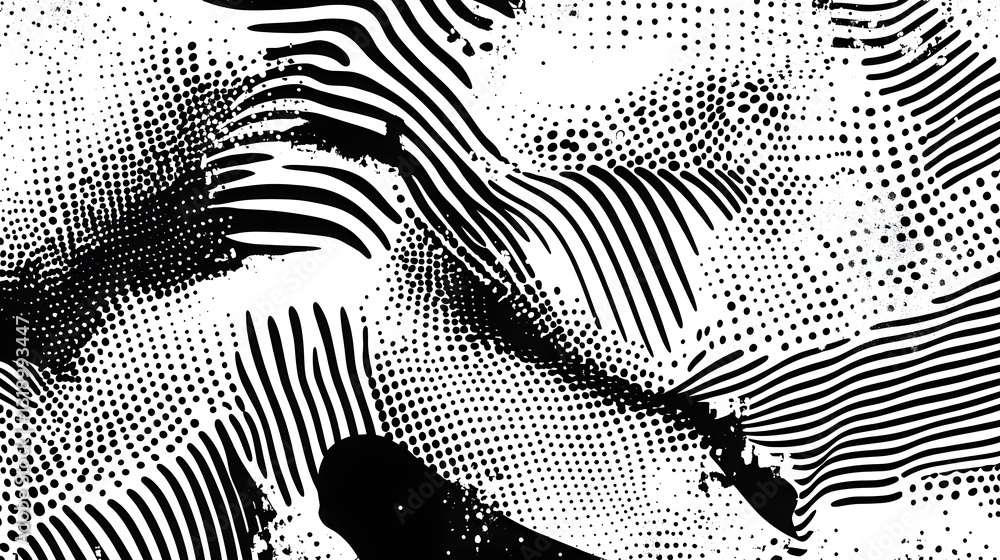 Aufkleber Monochrome Abstract Fluid Motion Graphic Waves and Stripes Design Pattern on Minimalist Background