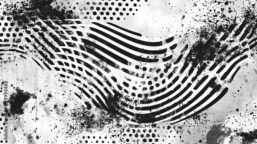 Poster Monochrome Abstract Geometric Pattern with Overlapping Shapes and Fluid Movements
