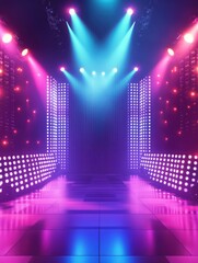 Vibrant Stage Lighting Background with Pink and Blue Neon Lights, Symbolizing Energy and Excitement. Perfect for Music Events, Concert Posters, DJ Performances, and Nightclub Promotions.