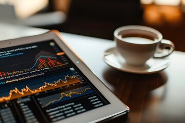 Investment Portfolio Summary with Tea and Tablet