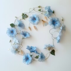 Delicate Blue Flowers Arranged in a Circular Design on White Background