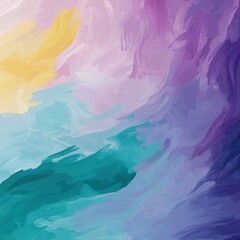 Abstract Painting Teal Purple and Yellow Swirls Artistic Background Texture