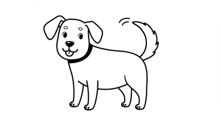 Fototapeta premium Black Line Drawing of a Dog Wagging its Tail