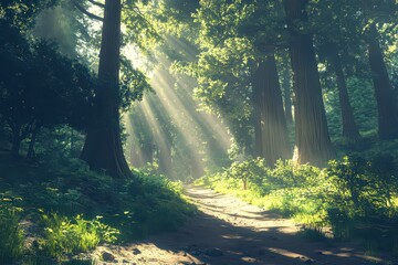 Obraz premium Photorealistic Winding Trail in Redwood Forest