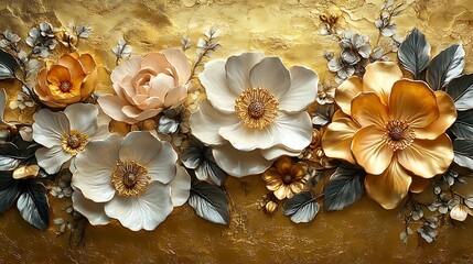 Embossed floral golden 3D pattern high resolution hd image