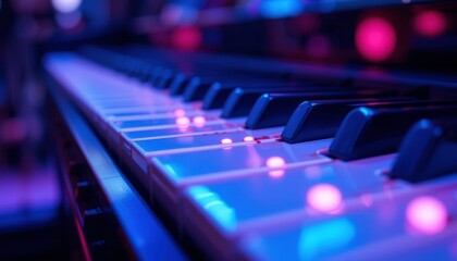 Neon Piano Keys, Music Background - Neon lighting