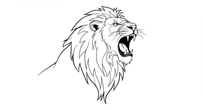 Simplified and Stylized Majestic Lion Roaring Line Drawing