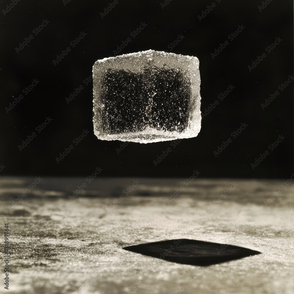 Aufkleber floating ice cube in dark background with artistic shadows