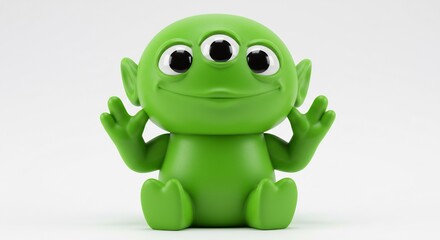 Fototapeta premium Cheerful three eyed alien figurine playfully poses under soft light. AI Generated